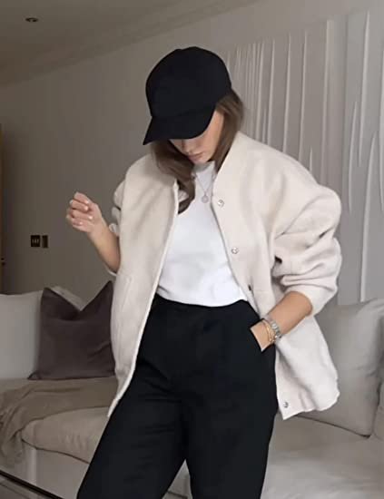 Women's oversized wool blend jacket with buckle pocket